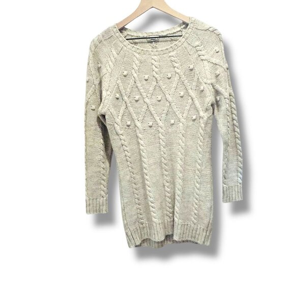 M&S Collection Beige Wool Blend Cable Knit Bobble Sweater Womens Size 6 Medium - Picture 1 of 14